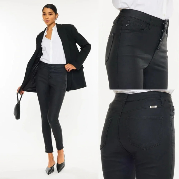 Kancan Faux Leather Skinny Pants Size 27 Button Fly High Rise Ankle Stretch EUC - Picture 2 of 11